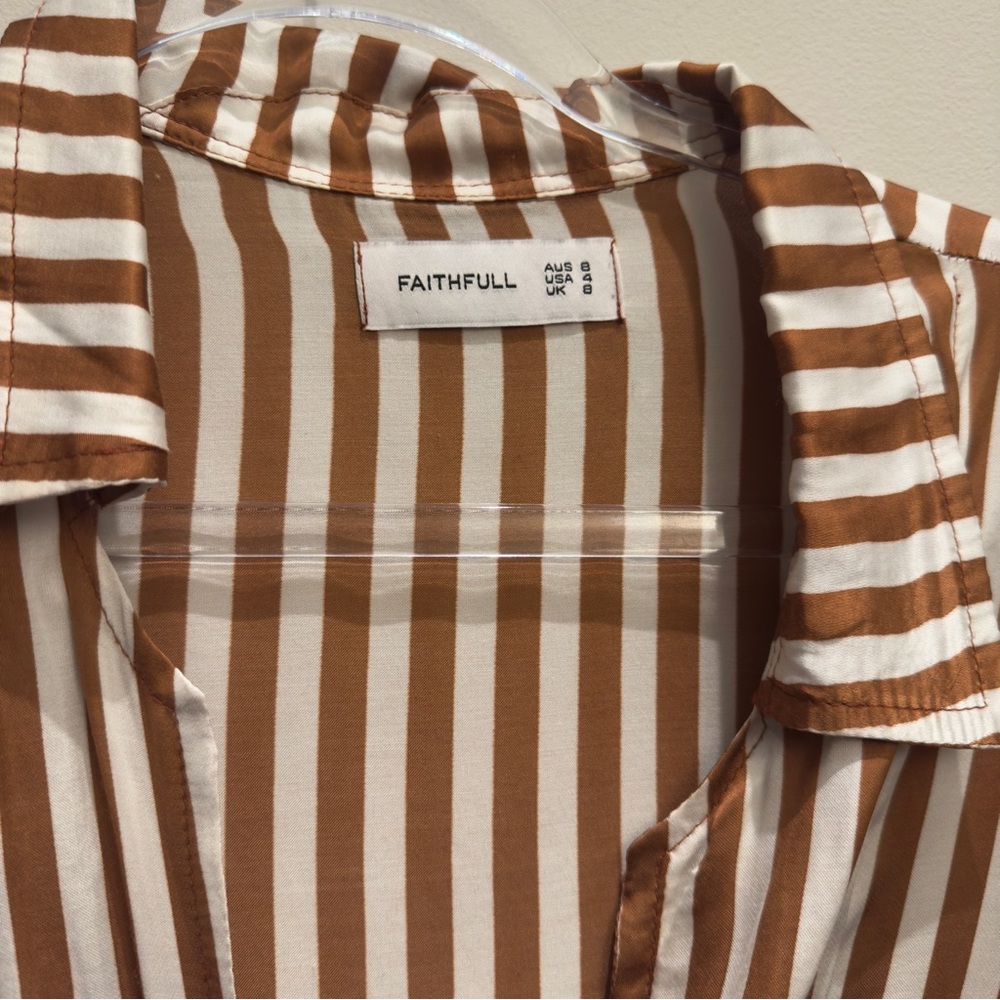 Faithfull Striped Brown and Cream  Tie Crop Top Size 4 - Picture 4 of 7